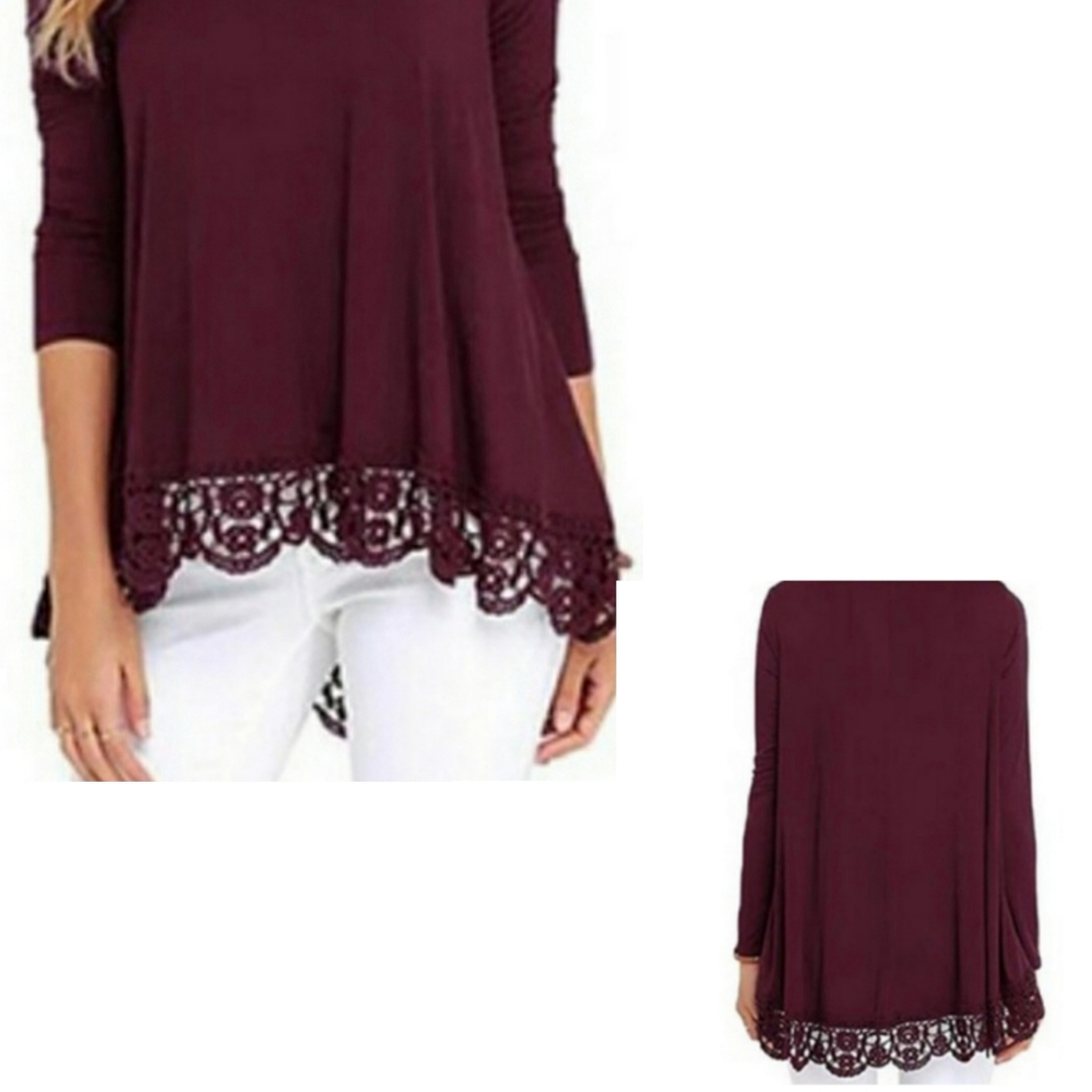 Hi Low Lace hem long sleeve Top